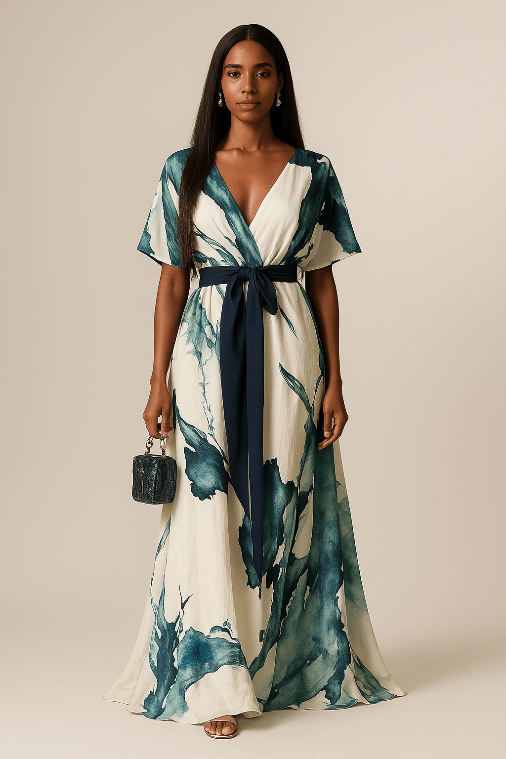 Abito lungo donna Fantasia Acquerello Svasato Elegante - Vesarelli