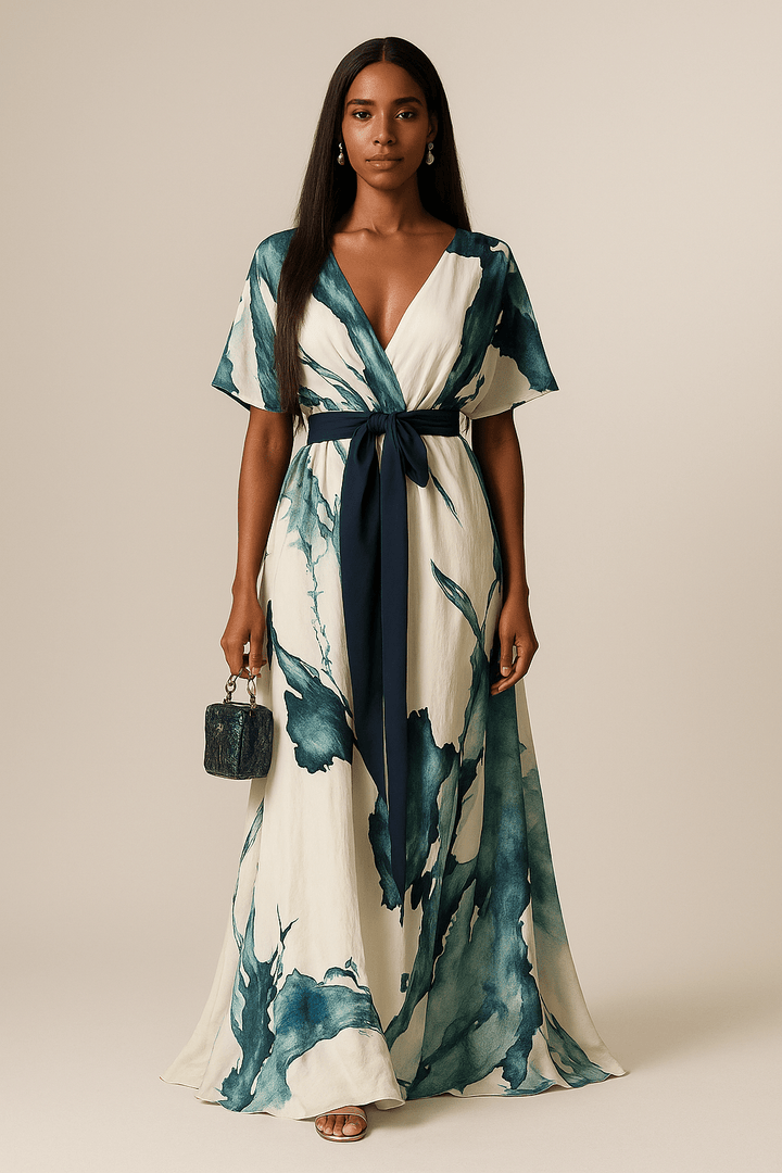 Abito lungo donna Fantasia Acquerello Svasato Elegante - Vesarelli