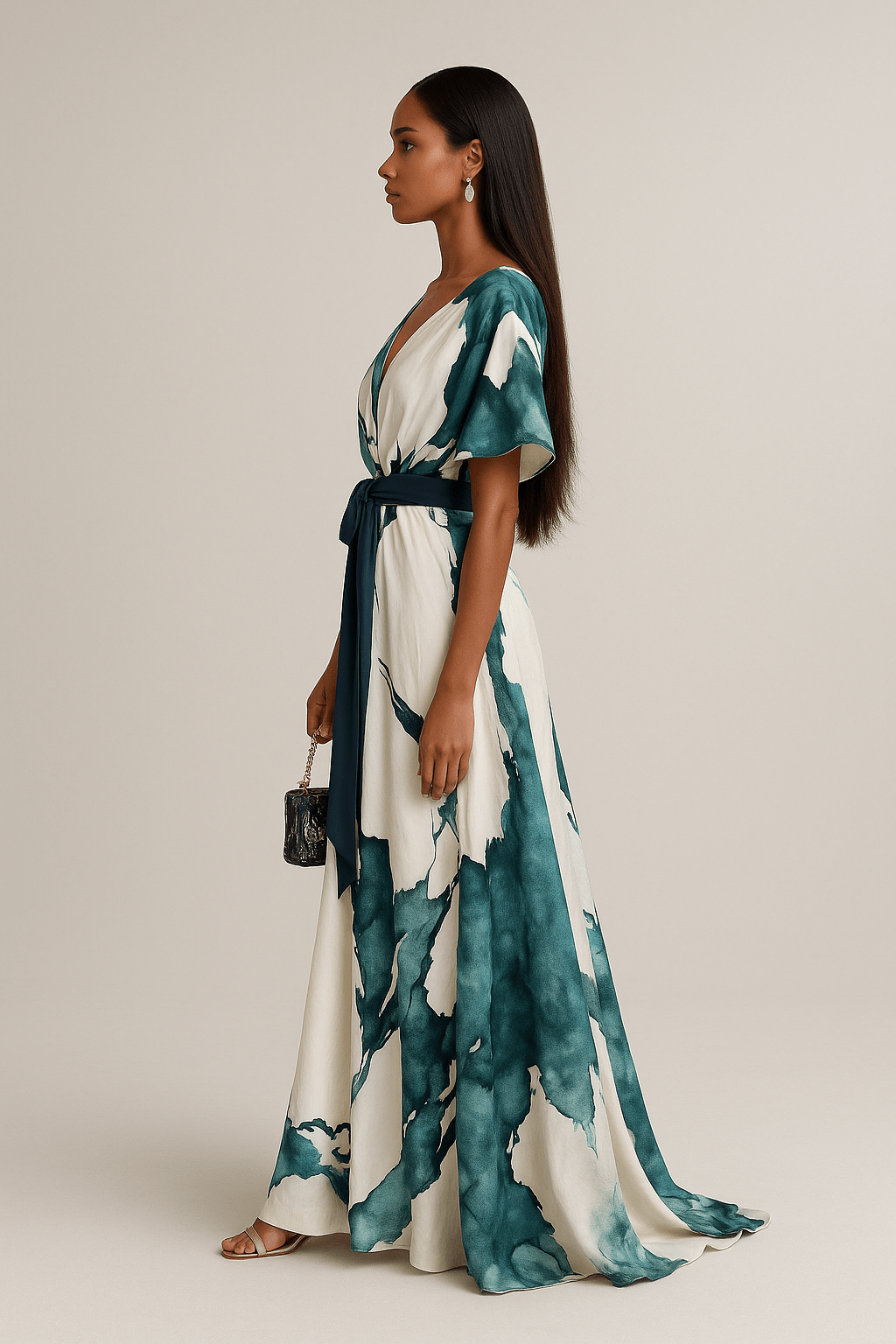 Abito lungo donna Fantasia Acquerello Svasato Elegante