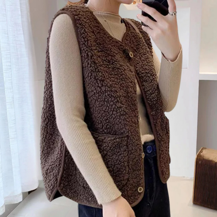 Gilet Donna in Sherpa con Bottoni Vestibilità Comoda - Vesarelli