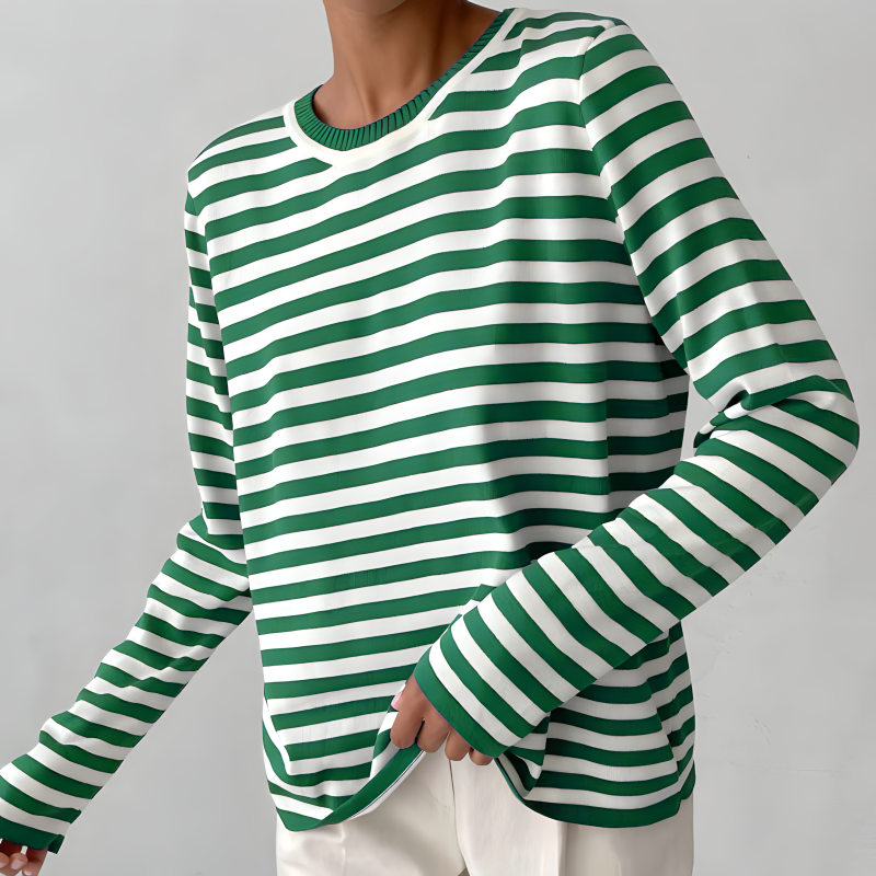 Felpa Donna in Maglia a Righe Manica Lunga Scollo Rotondo Casual