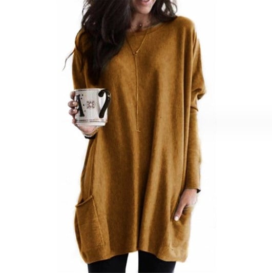 Abito Maglia Donna Maniche Lunghe Scollo Rotondo Vestibilità Comoda