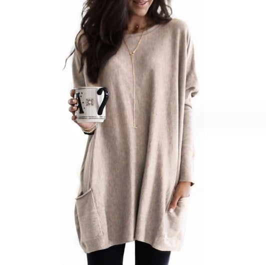 Abito Maglia Donna Maniche Lunghe Scollo Rotondo Vestibilità Comoda