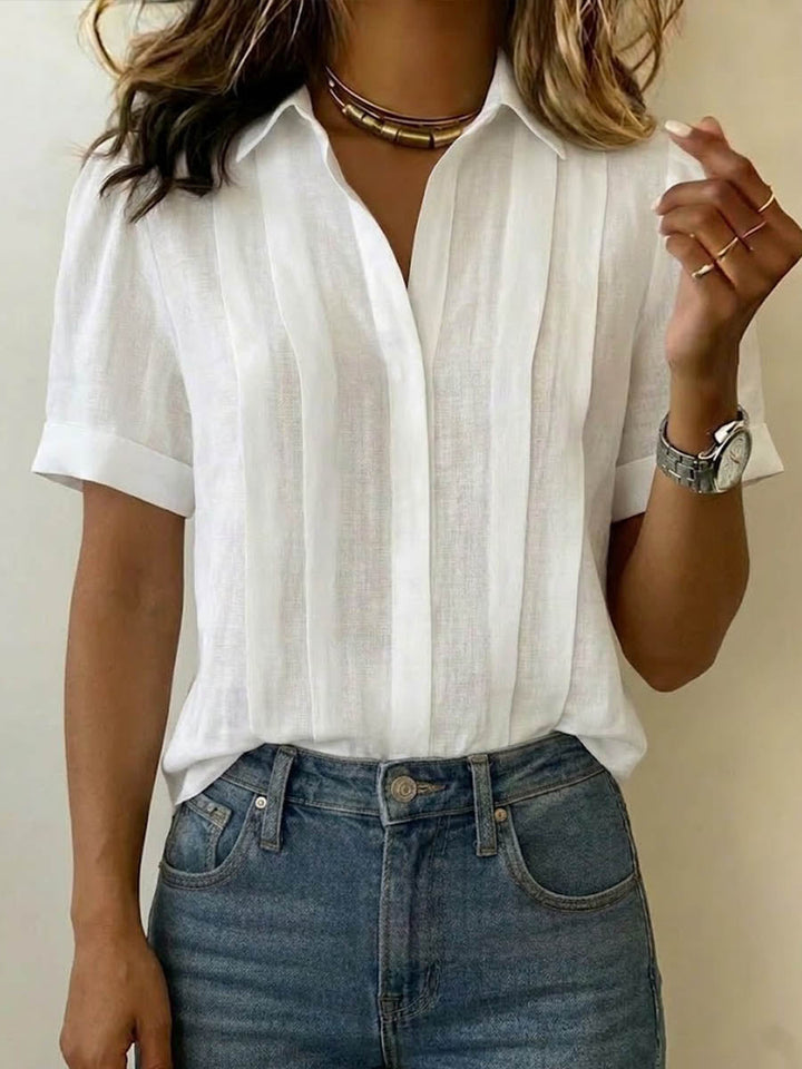 Camicia Donna Cotone Lino Maniche Corte Colletto Casual Leggera - Vesarelli