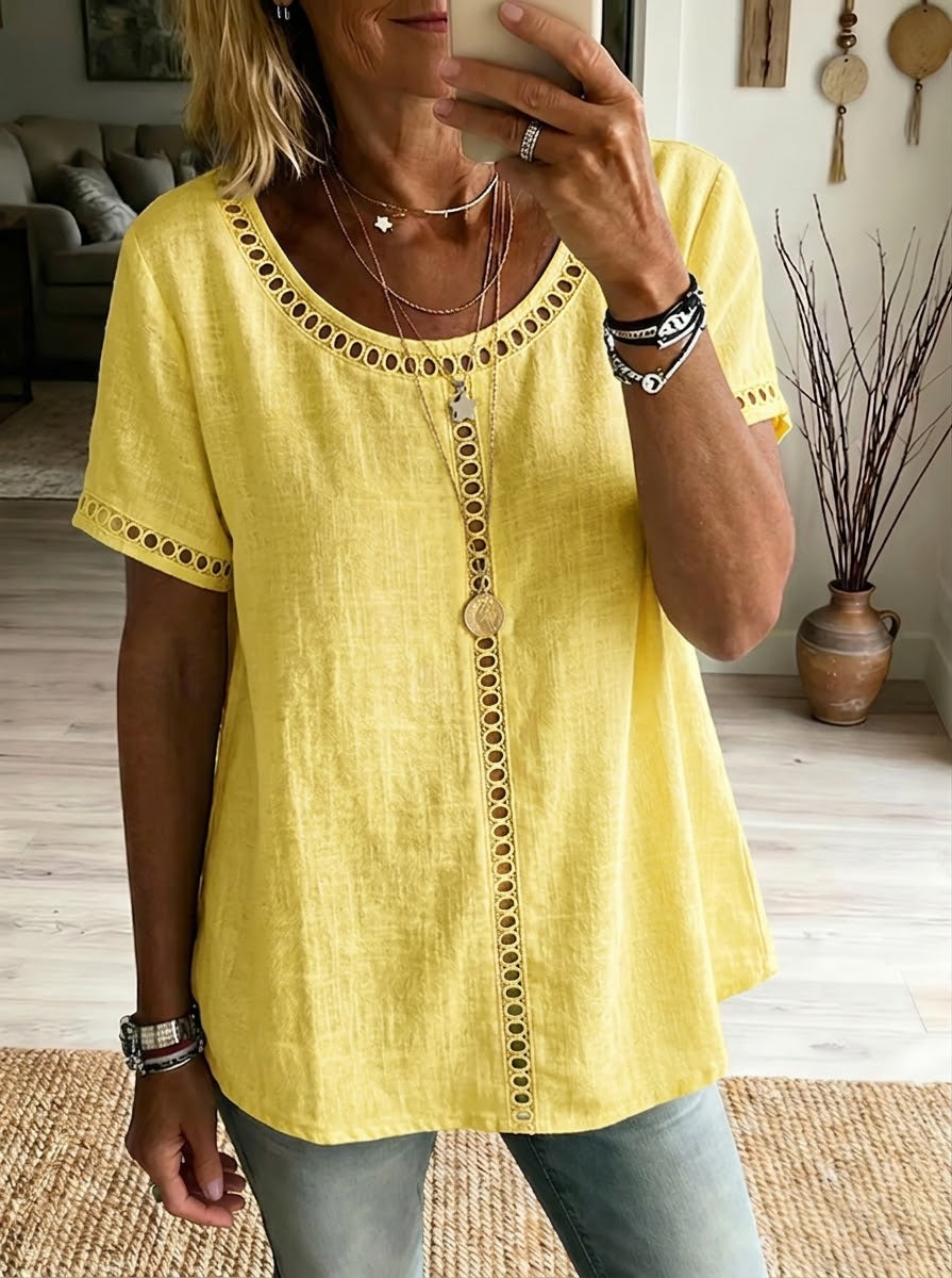 Donna in Lino e Cotone Patchwork con Trafori