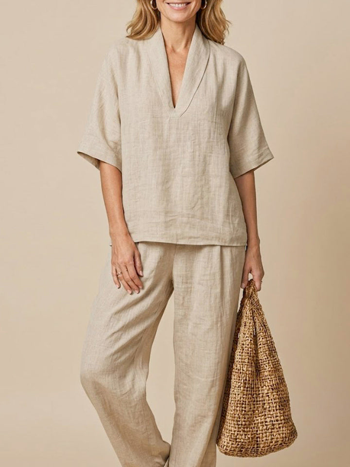 Completo Donna Due Pezzi in Lino Stile Casual Vestibilità Confortevole