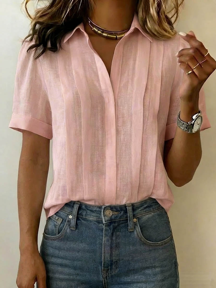 Camicia Donna Cotone Lino Manica Corta Colletto Classico