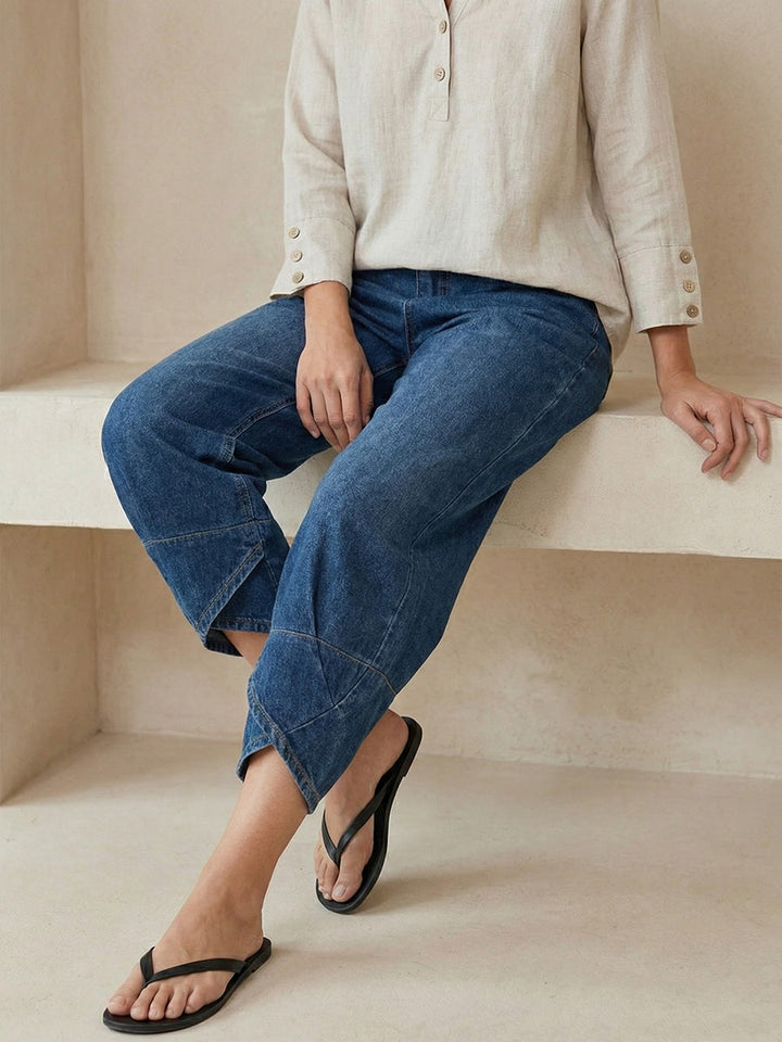 Jeans Donna Cotone Denim Lavato Vestibilità Rilassata Casual