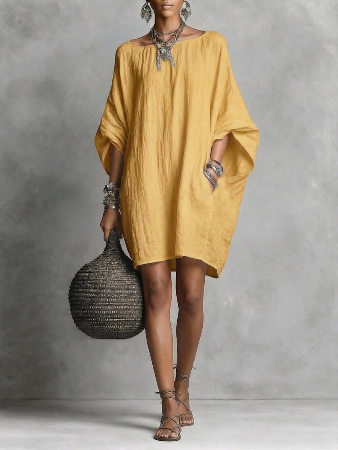 Abito Casual Donna Cotone e Lino Vestibilità Comoda