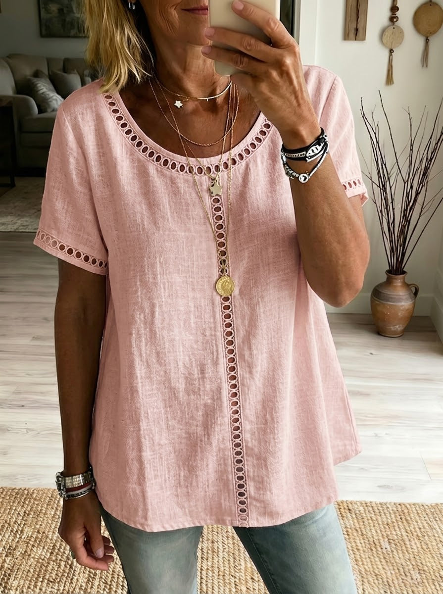 Donna in Lino e Cotone Patchwork con Trafori