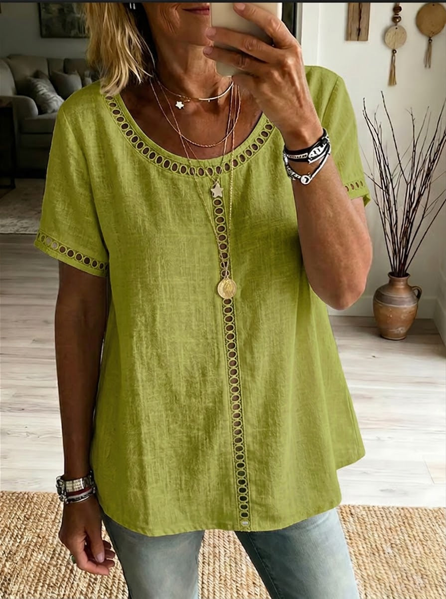 Donna in Lino e Cotone Patchwork con Trafori
