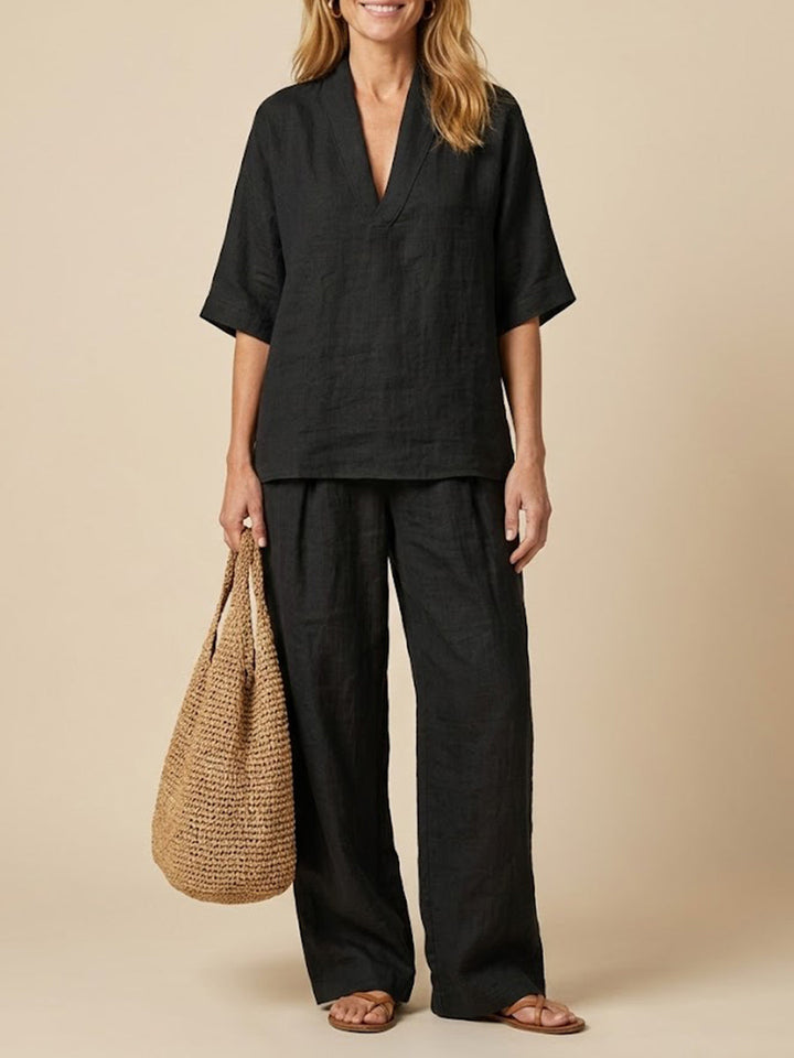 Completo Donna Due Pezzi in Lino Stile Casual Vestibilità Confortevole