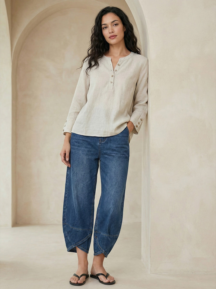 Jeans Donna Cotone Denim Lavato Vestibilità Rilassata Casual