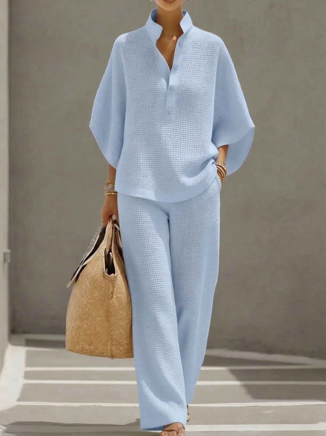 Completo Donna Due Pezzi Tessuto Waffle Casual