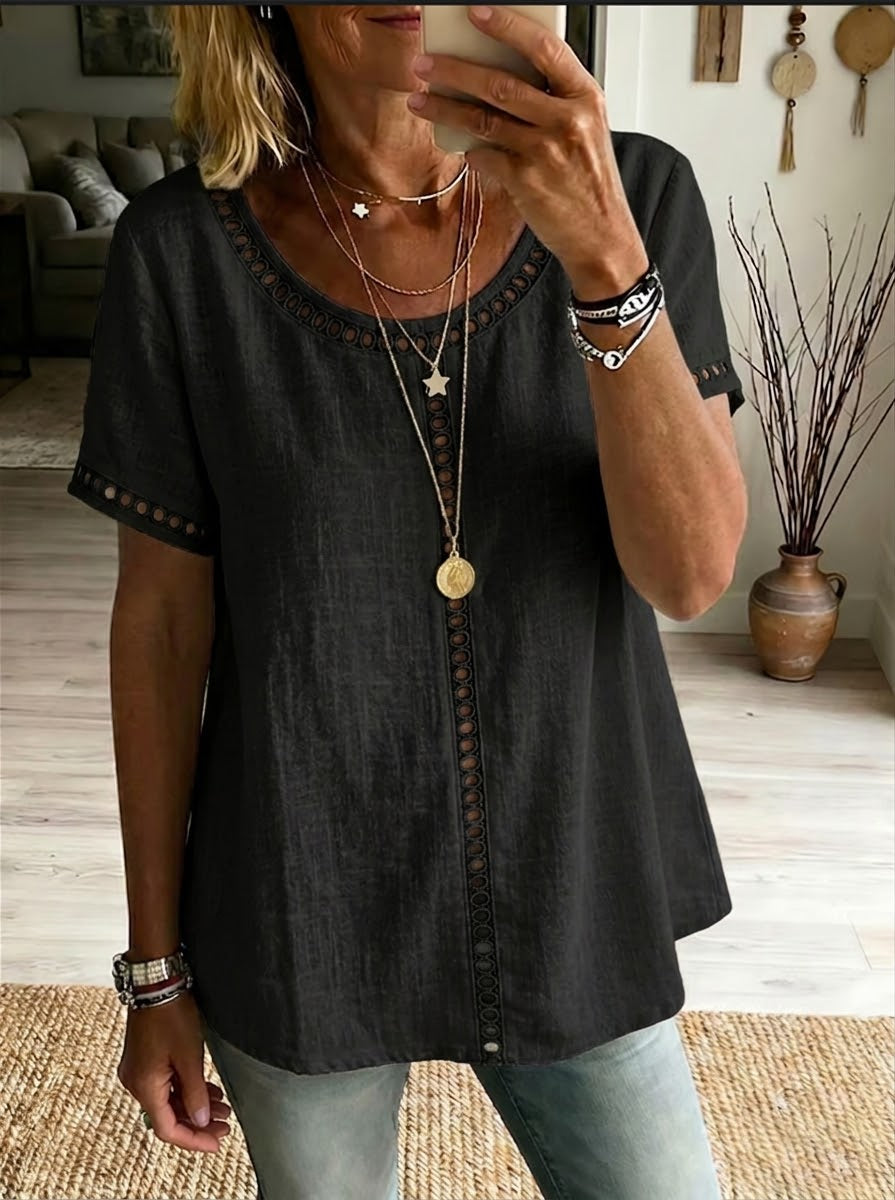 Donna in Lino e Cotone Patchwork con Trafori