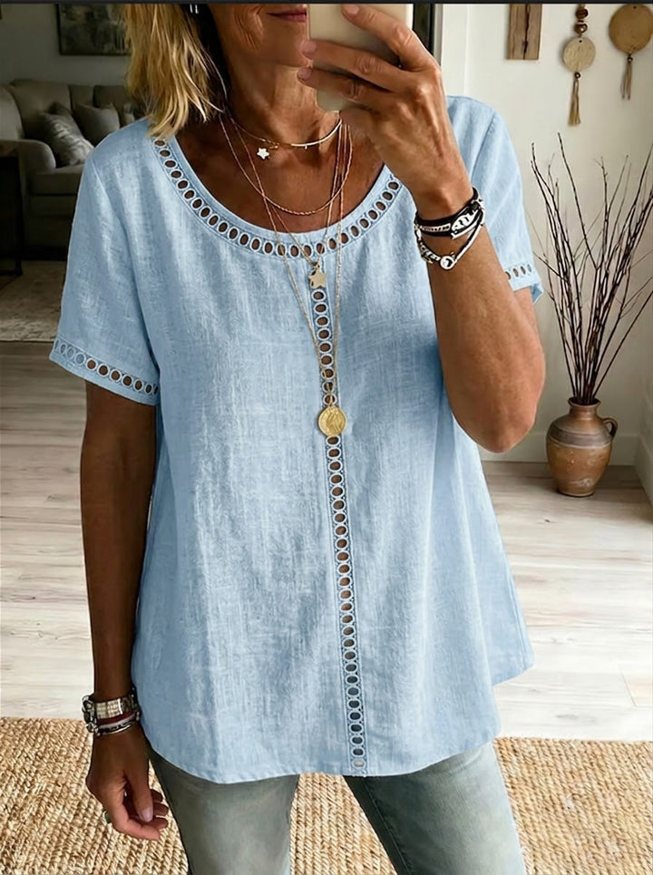 Donna in Lino e Cotone Patchwork con Trafori