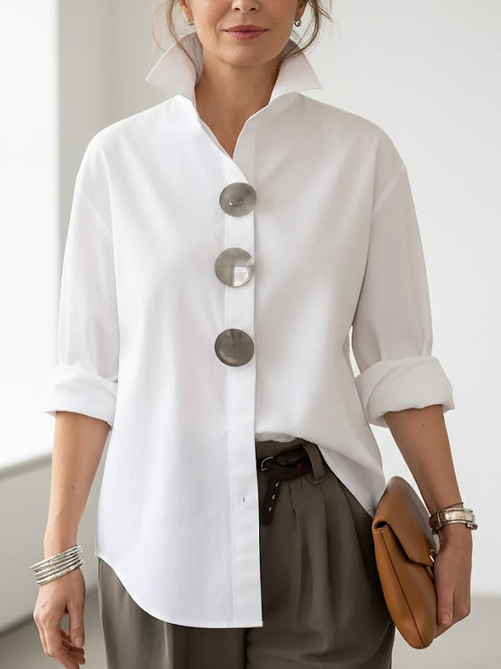 Blusa Donna Cotone e Lino Collo Coreano Stile Casual - Vesarelli