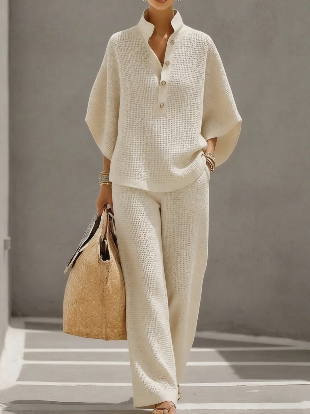 Completo Donna Due Pezzi Tessuto Waffle Casual - Vesarelli