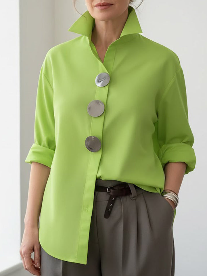 Blusa Donna Cotone e Lino Collo Coreano Stile Casual