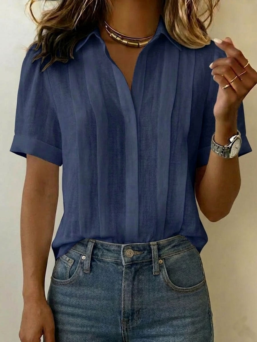 Camicia Donna Cotone Lino Manica Corta Colletto Classico