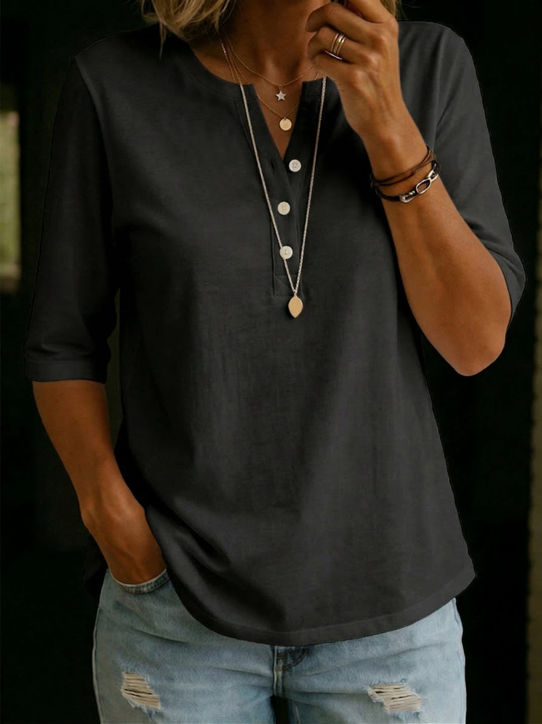T-shirt Uomo Henley Cotone Casual Manica Corta