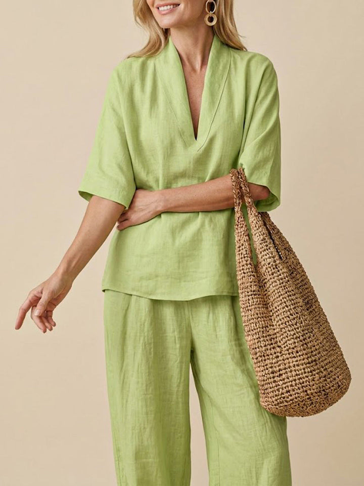 Completo Donna Due Pezzi in Lino Stile Casual Vestibilità Confortevole