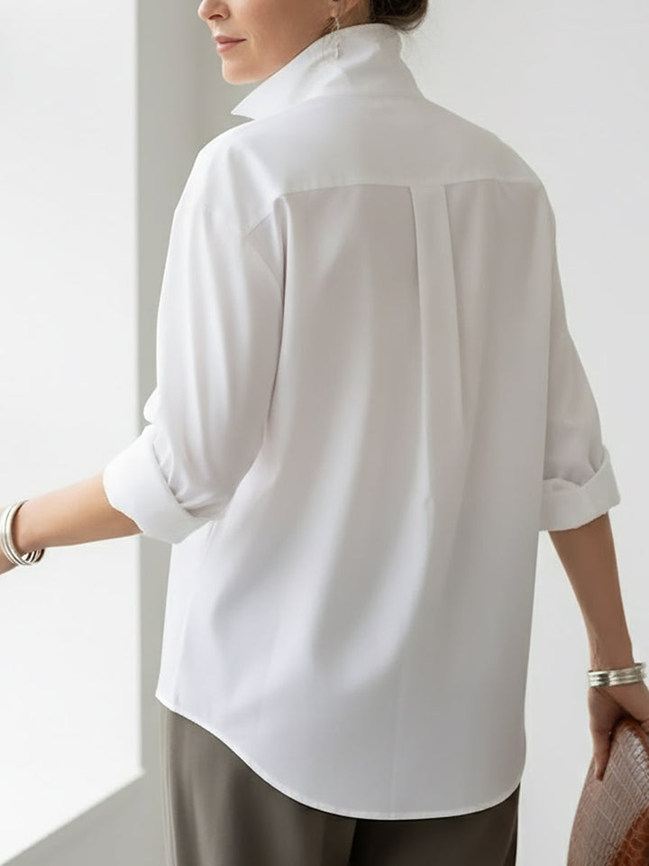Blusa Donna Cotone e Lino Collo Coreano Stile Casual