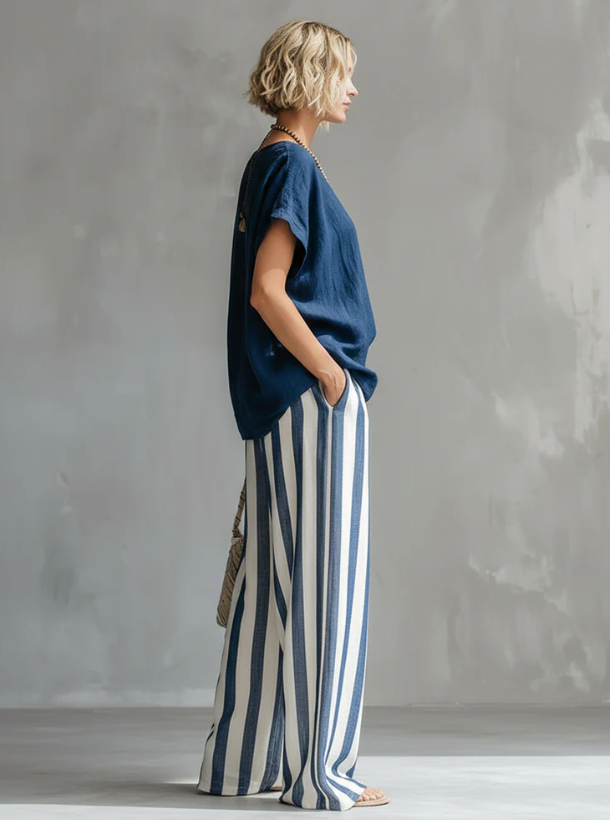 Completo Donna in Cotone e Lino Morbido a Righe