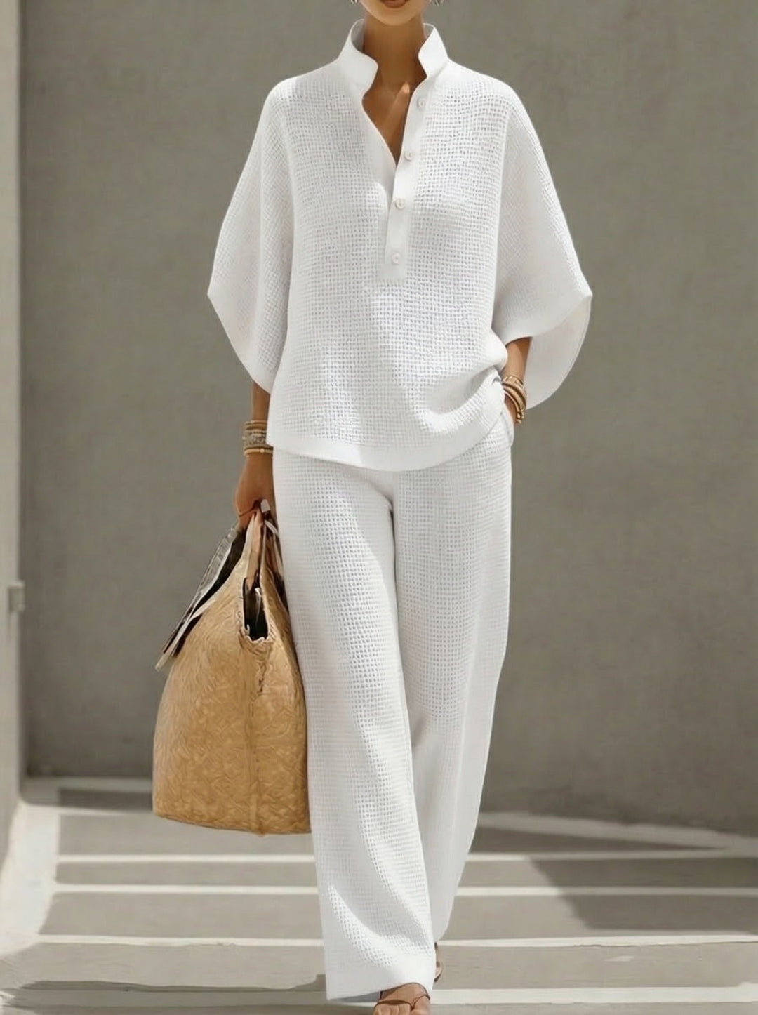 Completo Donna Due Pezzi Tessuto Waffle Casual