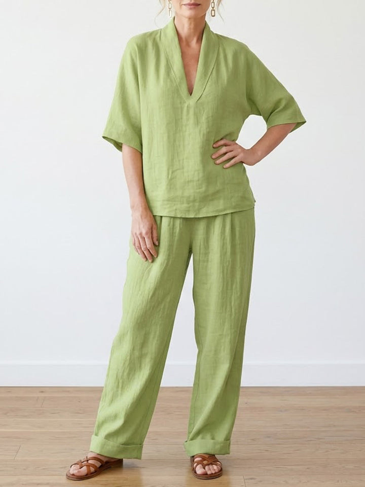 Completo Donna Due Pezzi in Lino Stile Casual Vestibilità Confortevole
