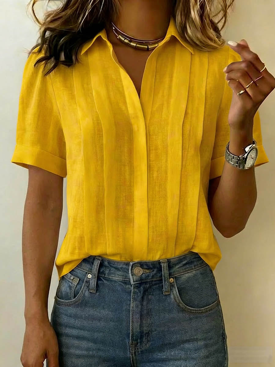 Camicia Donna Cotone Lino Maniche Corte Colletto Casual Leggera