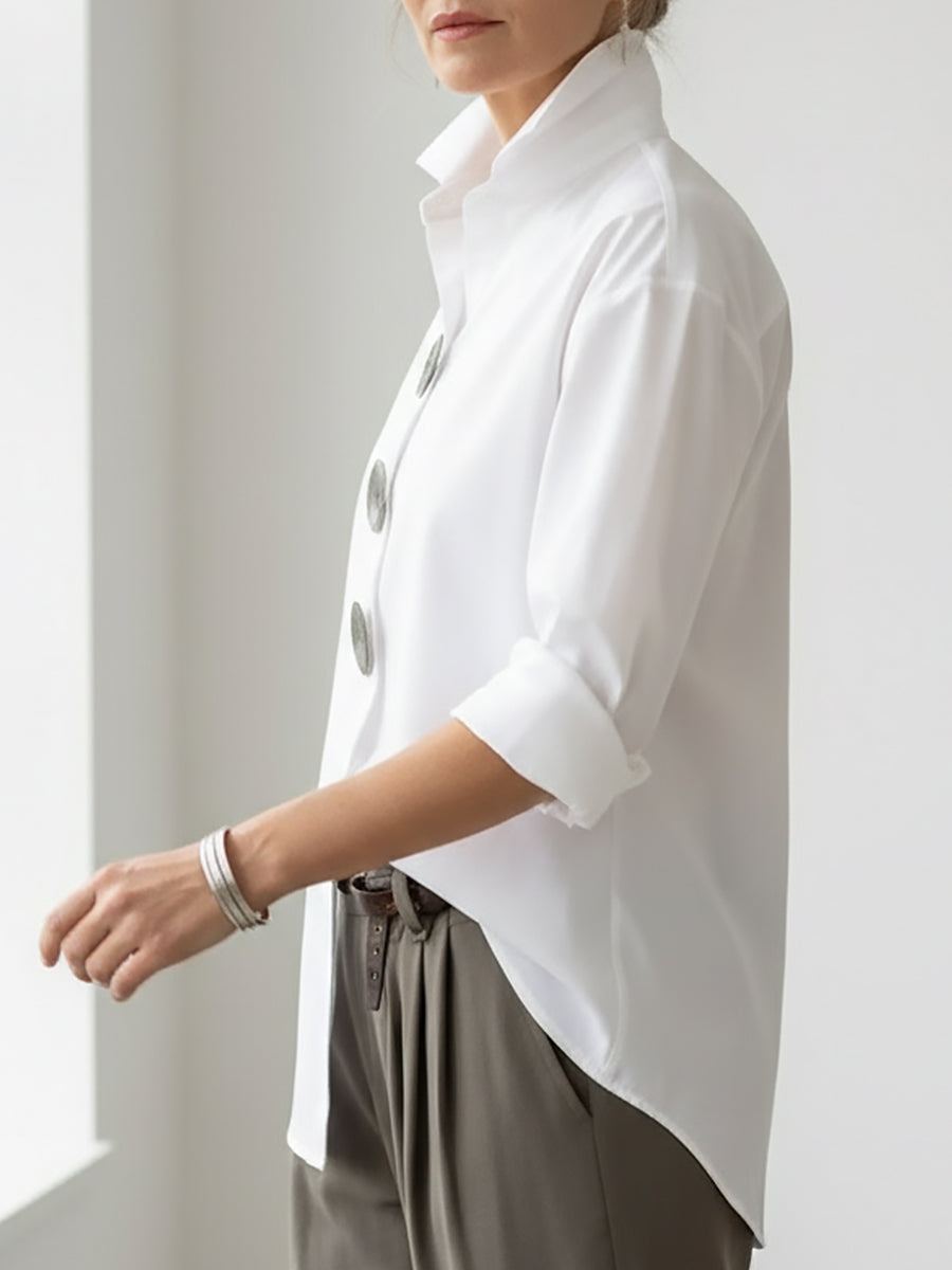 Blusa Donna Cotone e Lino Collo Coreano Stile Casual