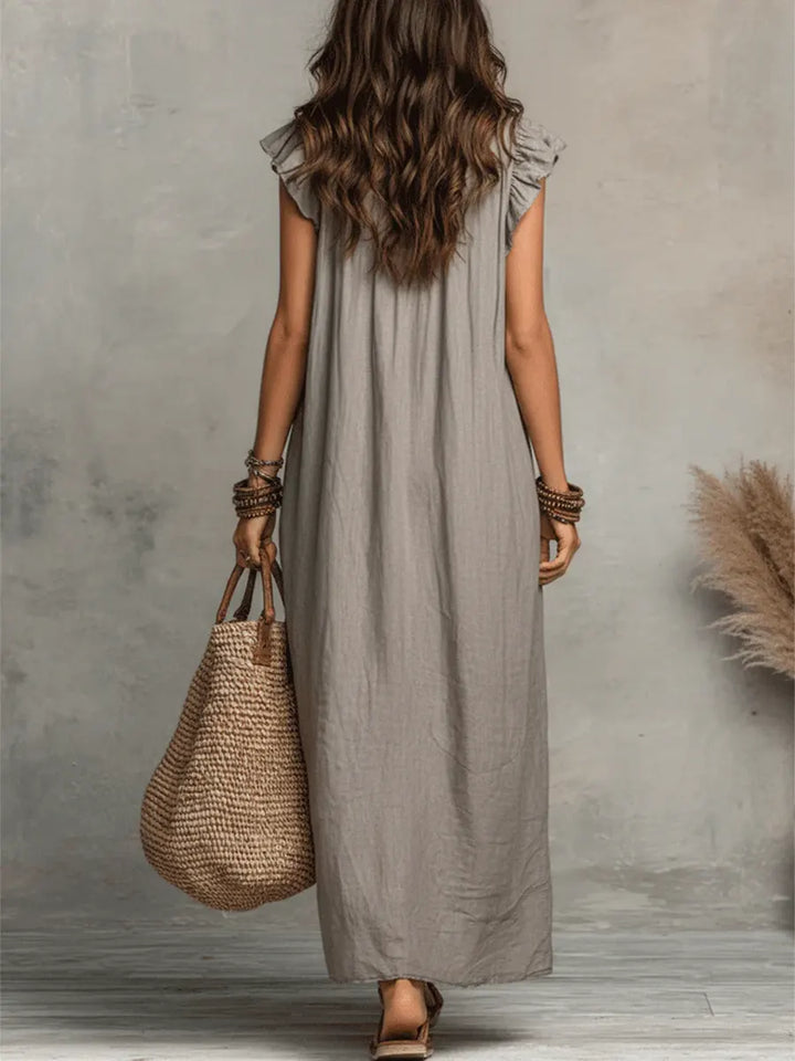 Abito Casual Donna Cotone Lino con Volant