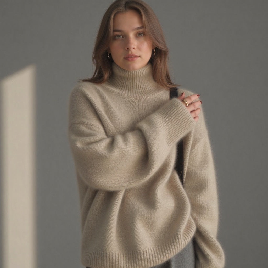 Maglione Donna Oversize Cashmere Collo Alto Morbido Caldo