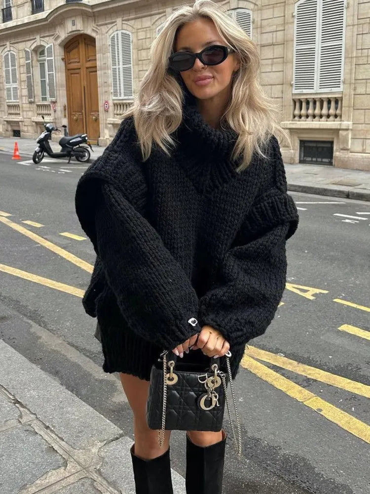 Maglione Donna Lavorato a Maglia Collo Alto Maniche a Sbuffo Oversize - Vesarelli