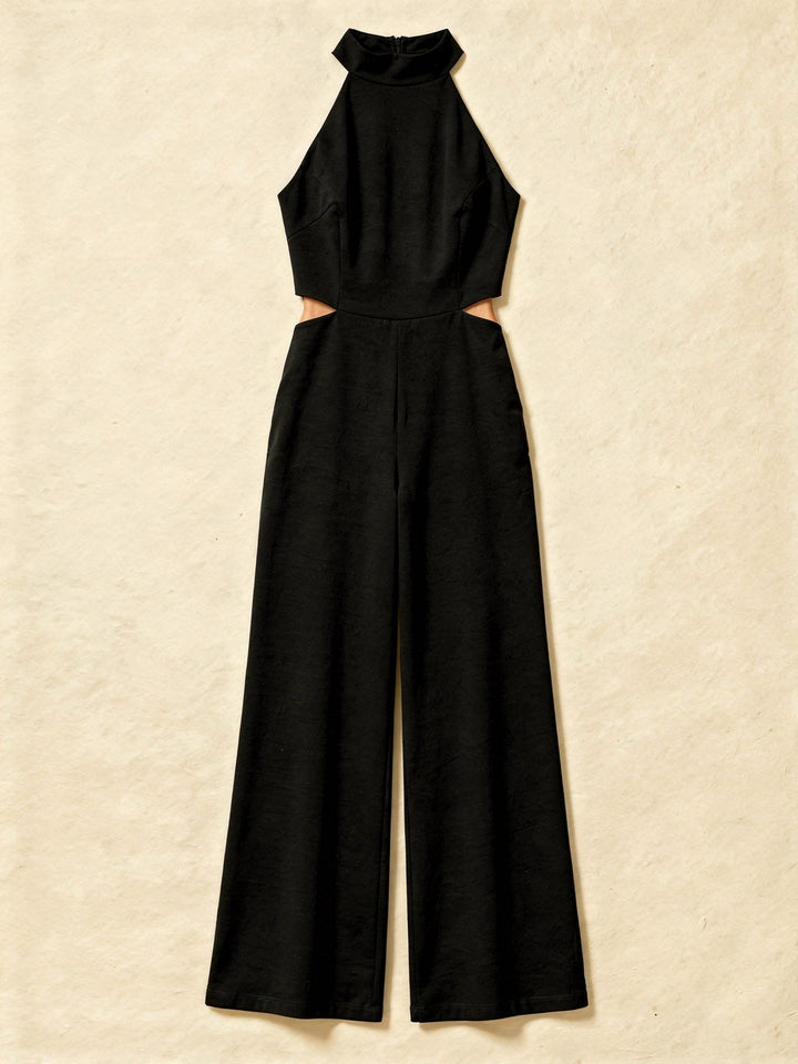 Tuta Donna Collo Halter Tessuto Leggero Gamba Larga