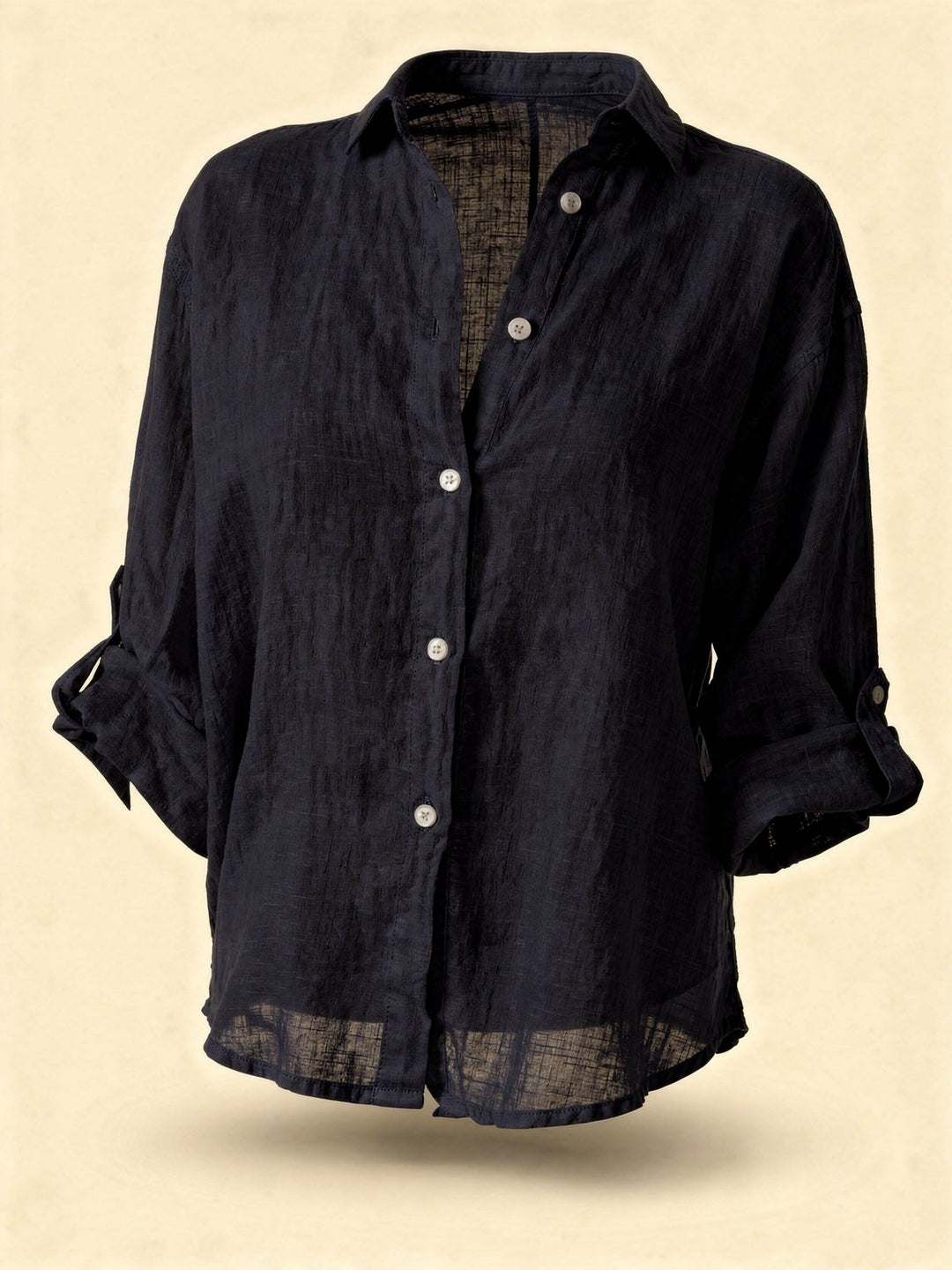Camicetta Donna Oversize Cotone Lino Manica Lunga Casual