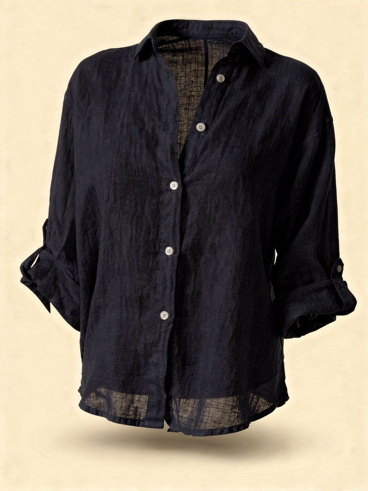 Camicetta Donna Oversize Cotone Lino Manica Lunga Casual