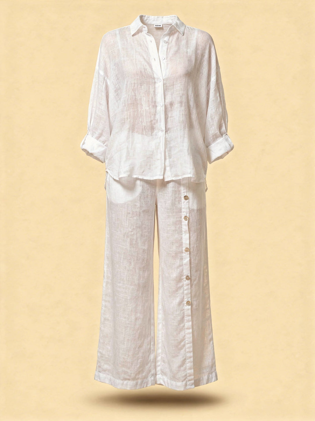 Camicetta Donna Oversize Cotone Lino Manica Lunga Casual