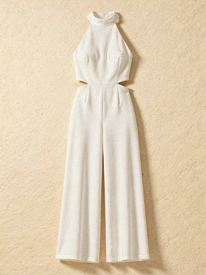 Tuta Donna Collo Halter Tessuto Leggero Gamba Larga