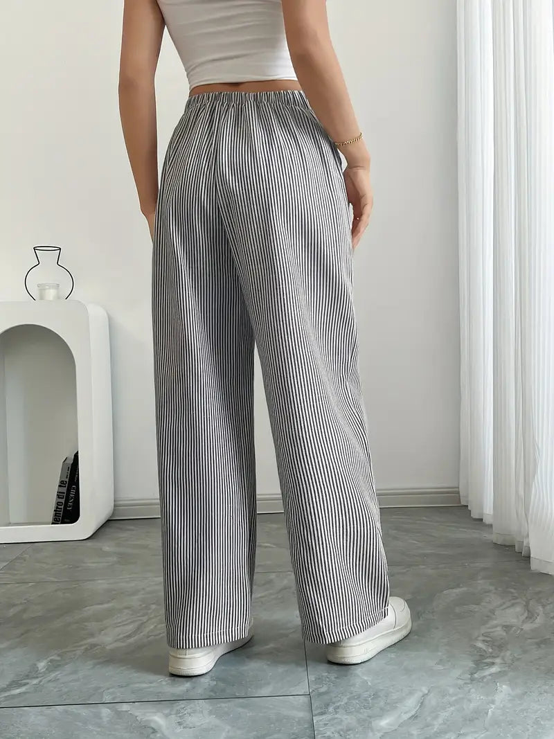 Pantaloni Donna a Gamba Larga Vita Alta Tessuto Morbido