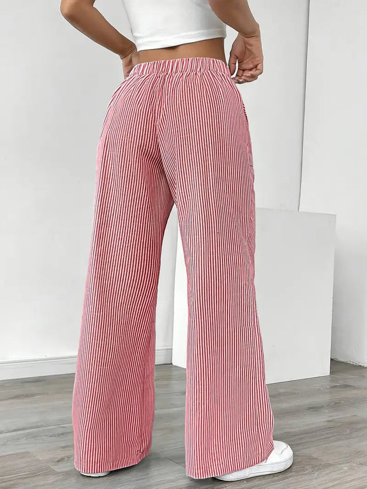 Pantaloni Donna a Gamba Larga Vita Alta Tessuto Morbido