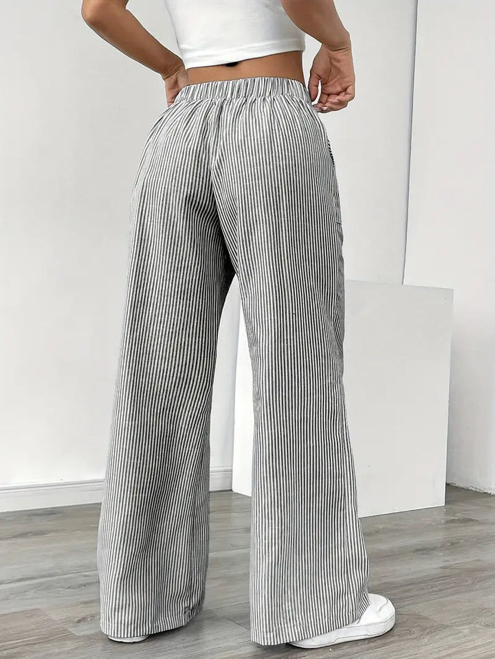 Pantaloni Donna a Gamba Larga Vita Alta Tessuto Morbido