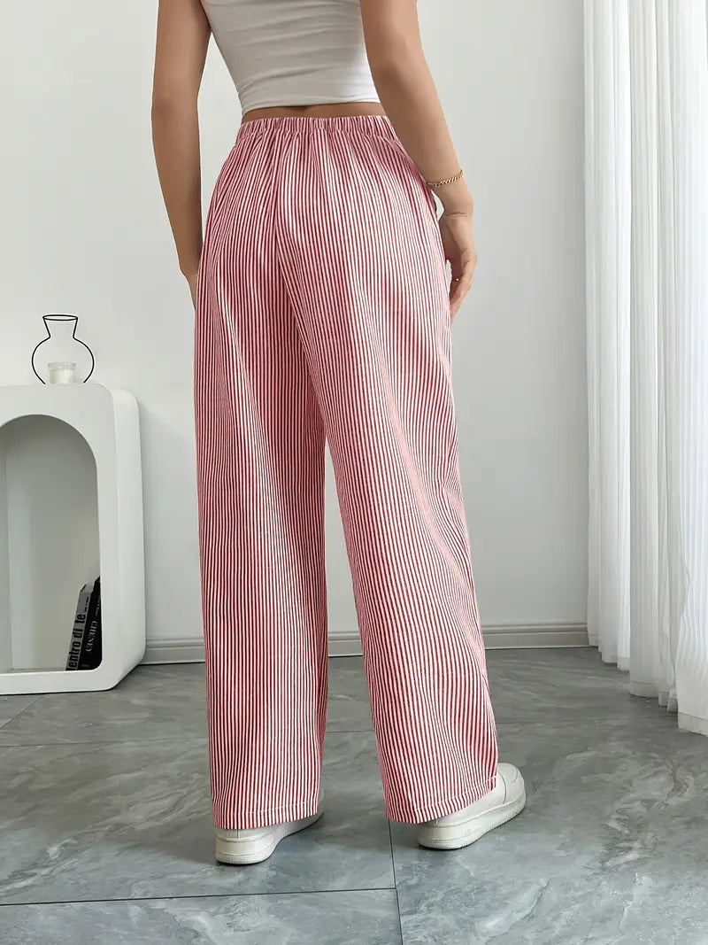 Pantaloni Donna a Gamba Larga Vita Alta Tessuto Morbido