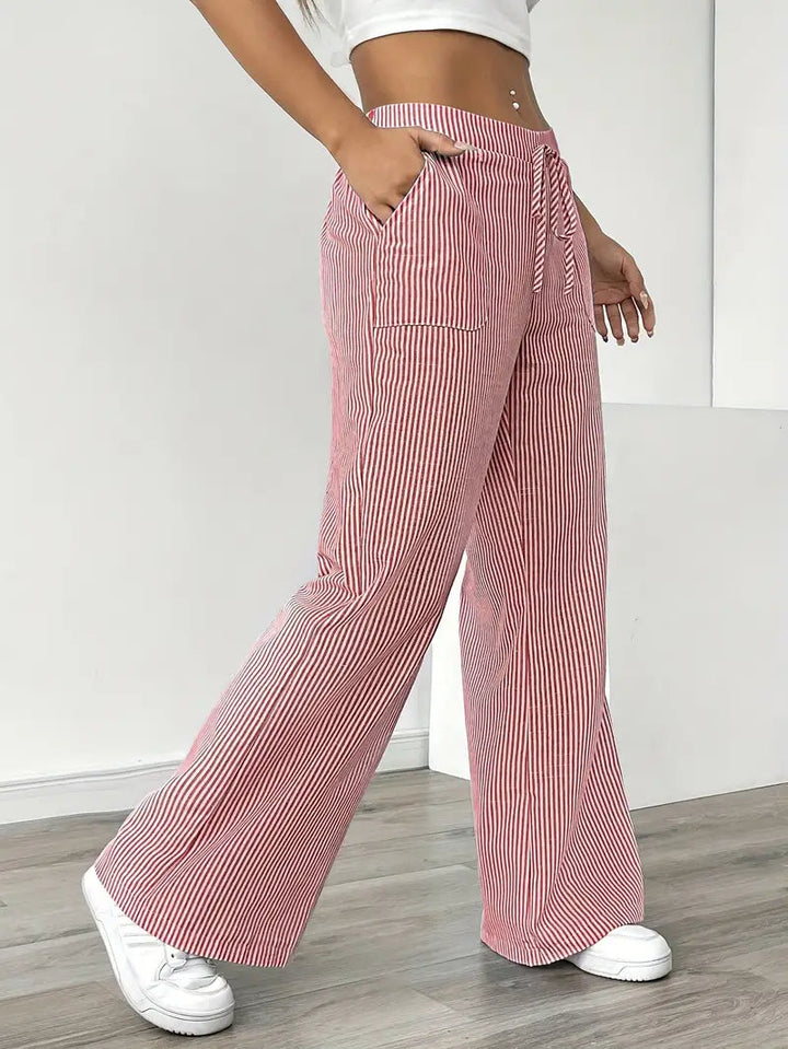 Pantaloni Donna a Gamba Larga Vita Alta Tessuto Morbido