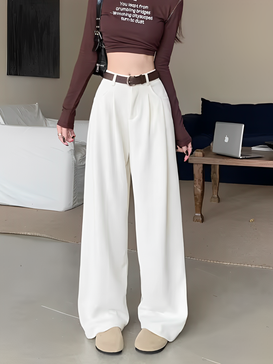 Pantaloni Donna Cotone Gamba Larga Autunnali - Vesarelli