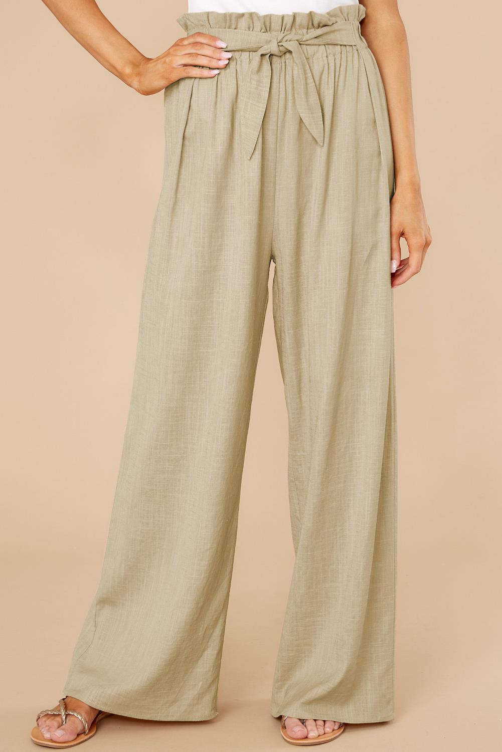 Pantaloni Donna Misto Lino Cotone Gamba Larga Vita Alta Elastici - Vesarelli