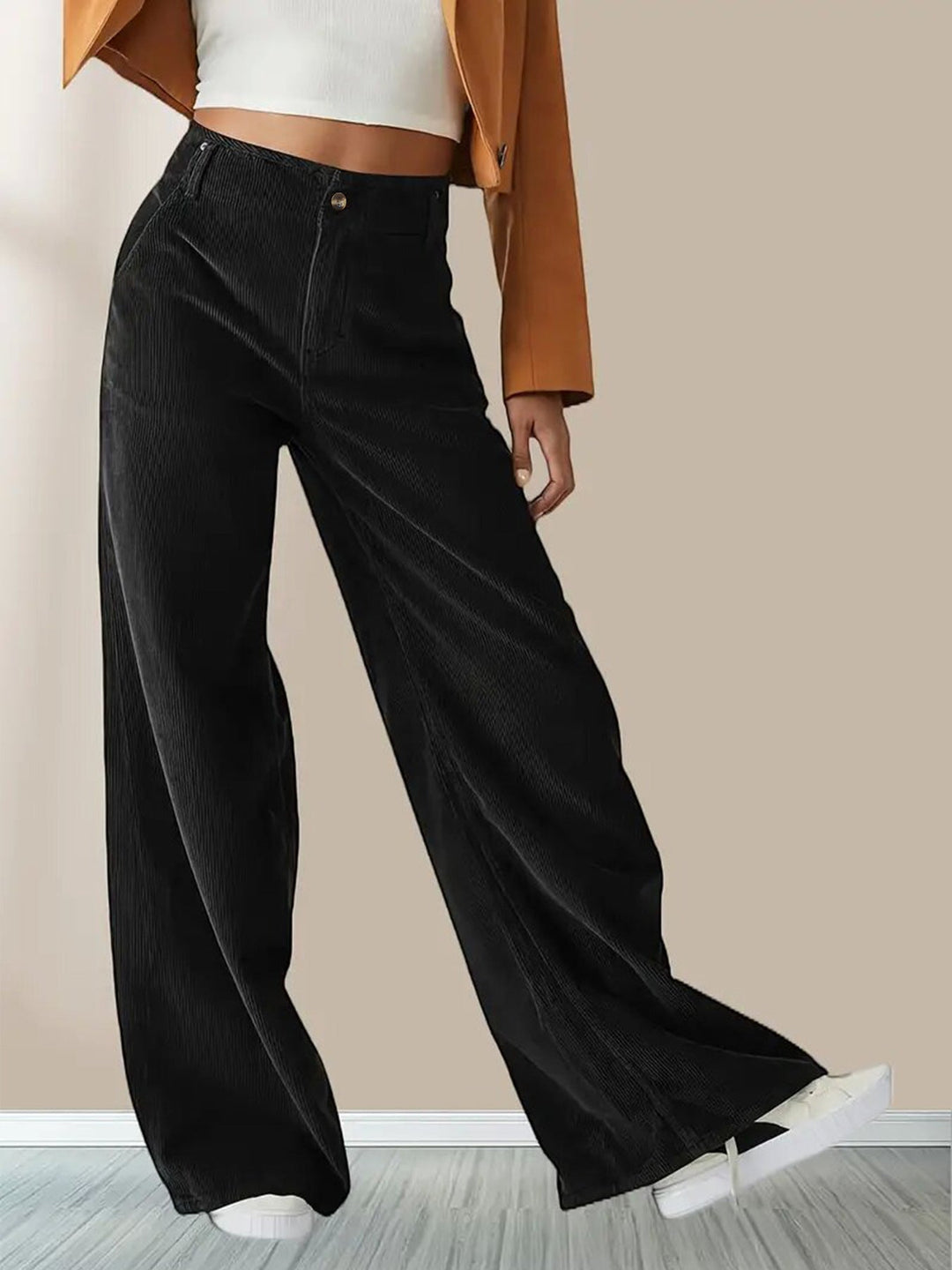 Pantaloni Donna Tessuto a Coste Gamba Larga Comodi - Vesarelli