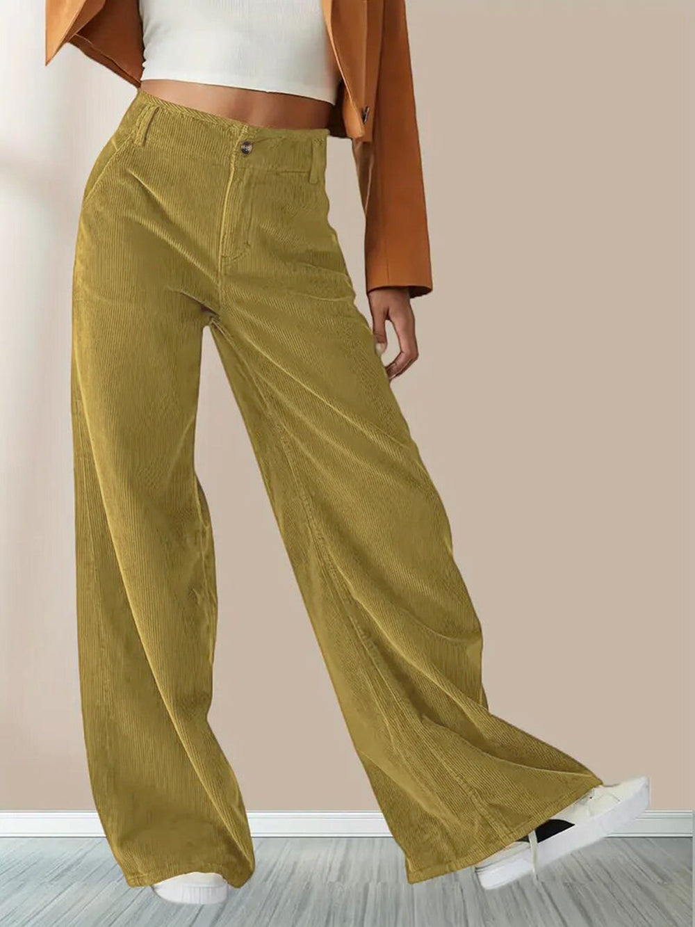 Pantaloni Donna Tessuto a Coste Gamba Larga Comodi - Vesarelli