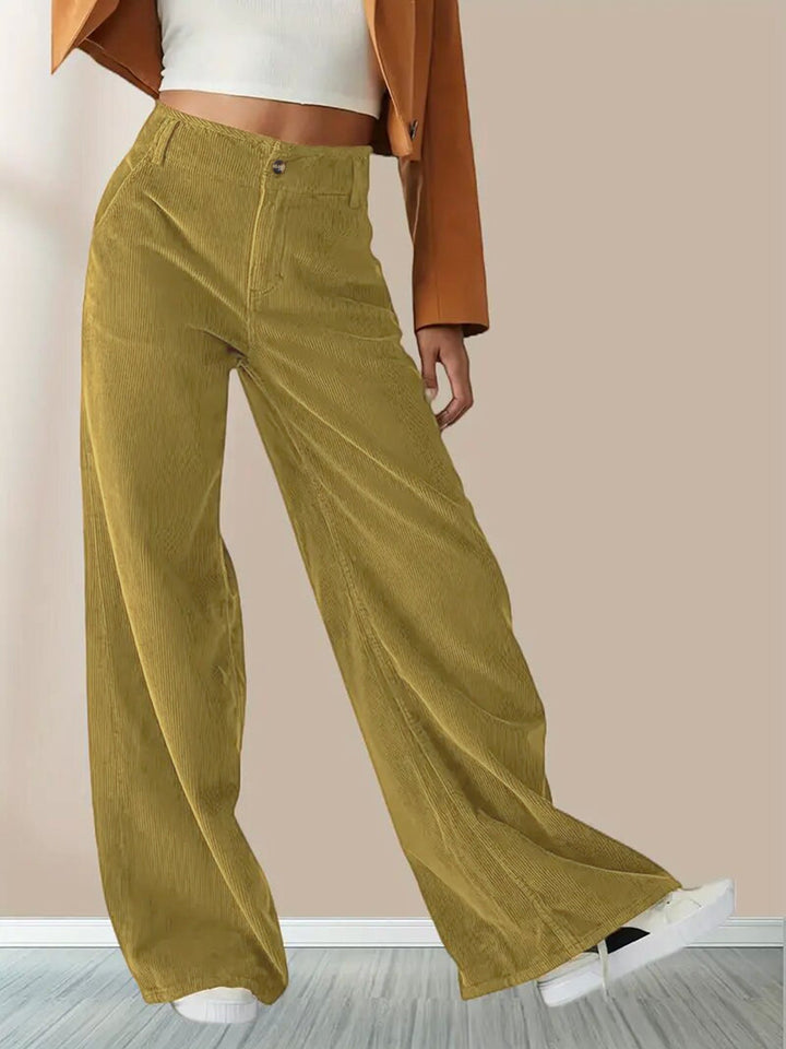 Pantaloni Donna Tessuto a Coste Gamba Larga Comodi - Vesarelli